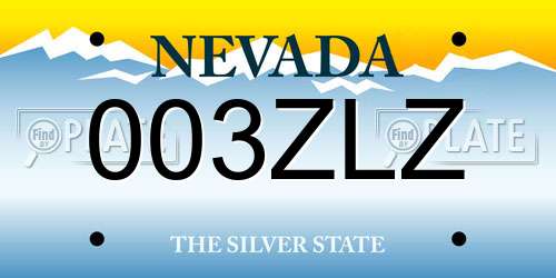 003ZLZ Nevada License Plate