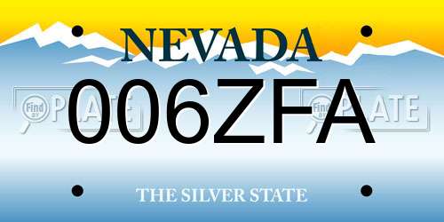 006ZFA Nevada License Plate