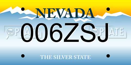 006ZSJ Nevada License Plate