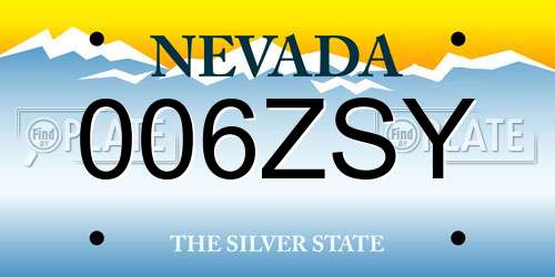 006ZSY Nevada License Plate