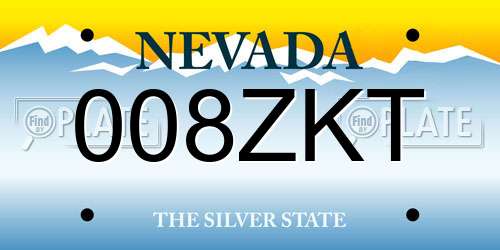 008ZKT Nevada License Plate