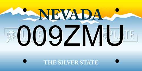 009ZMU Nevada License Plate