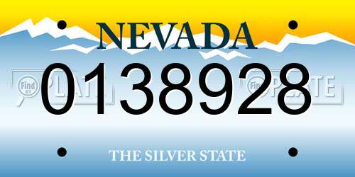 0138928 Nevada License Plate