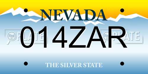 014ZAR Nevada License Plate