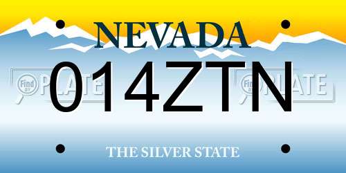 014ZTN Nevada License Plate