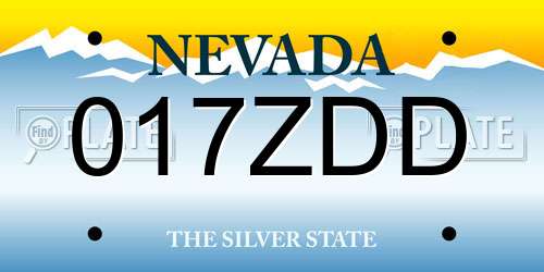 017ZDD Nevada License Plate