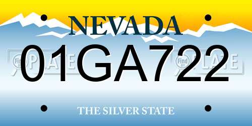 01GA722 Nevada License Plate