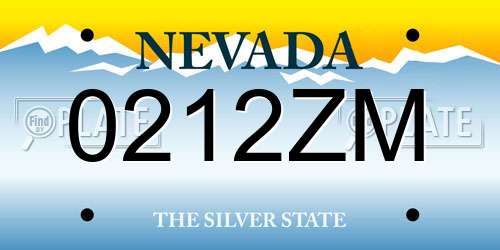 0212ZM Nevada License Plate