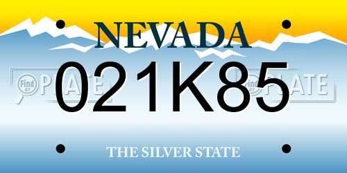 021K85 Nevada License Plate