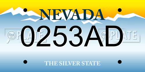 0253AD Nevada License Plate