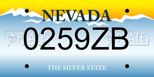 0259ZB Nevada License Plate
