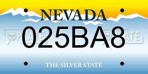 025BA8 Nevada License Plate