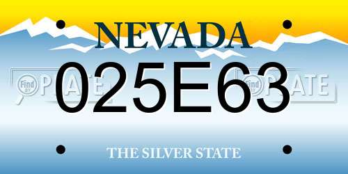 025E63 Nevada License Plate