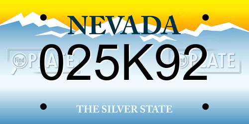 025K92 Nevada License Plate