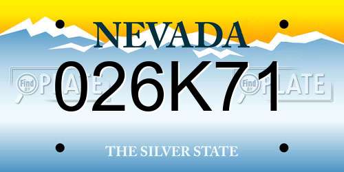026K71 Nevada License Plate