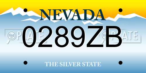 0289ZB Nevada License Plate