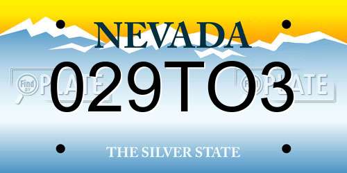 029TO3 Nevada License Plate