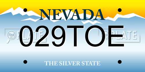 029TOE Nevada License Plate