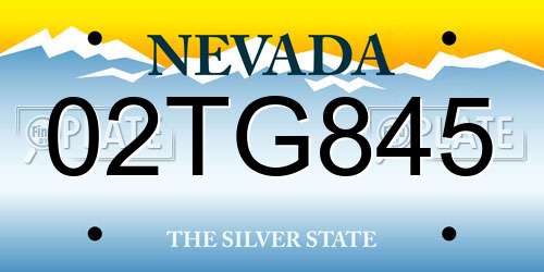 02TG845 Nevada License Plate