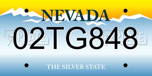 02TG848 Nevada License Plate