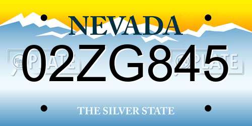 02ZG845 Nevada License Plate