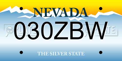 030ZBW Nevada License Plate