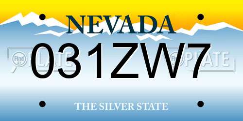 031ZW7 Nevada License Plate