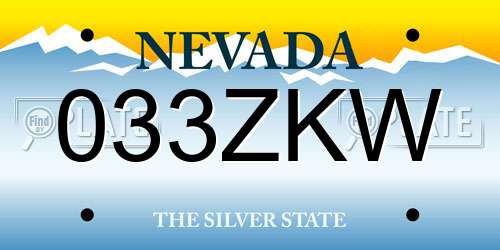 033ZKW Nevada License Plate