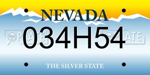 034H54 Nevada License Plate