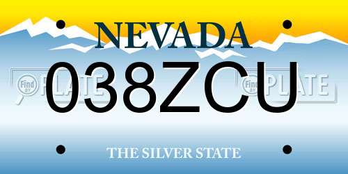 038ZCU Nevada License Plate
