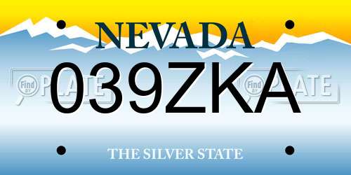 039ZKA Nevada License Plate