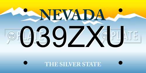 039ZXU Nevada License Plate