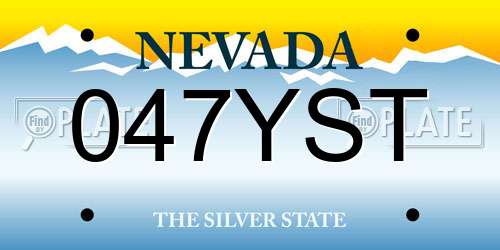 047YST Nevada License Plate