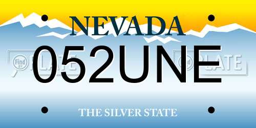 052UNE Nevada License Plate