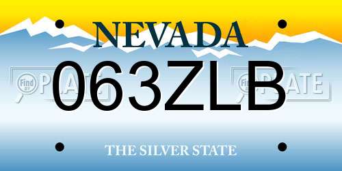 063ZLB Nevada License Plate