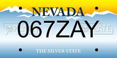 067ZAY Nevada License Plate