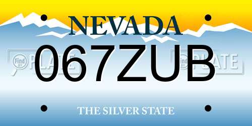 067ZUB Nevada License Plate