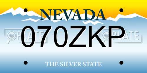 070ZKP Nevada License Plate