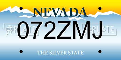 072ZMJ Nevada License Plate