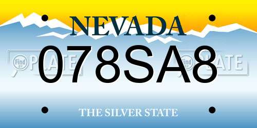 078SA8 Nevada License Plate