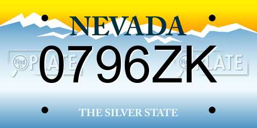 0796ZK Nevada License Plate