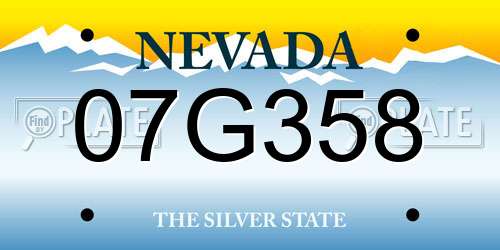 07G358 Nevada License Plate