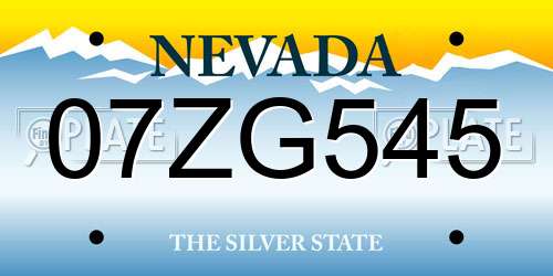 07ZG545 Nevada License Plate