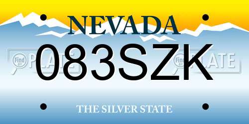 083SZK Nevada License Plate
