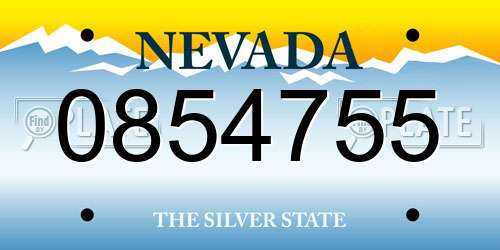0854755 Nevada License Plate
