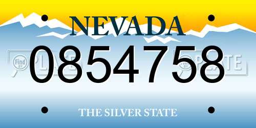 0854758 Nevada License Plate