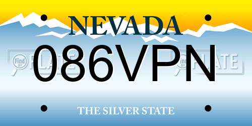 086VPN Nevada License Plate