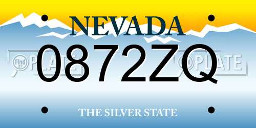 0872ZQ Nevada License Plate