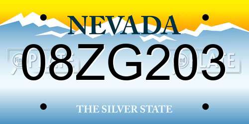 08ZG203 Nevada License Plate