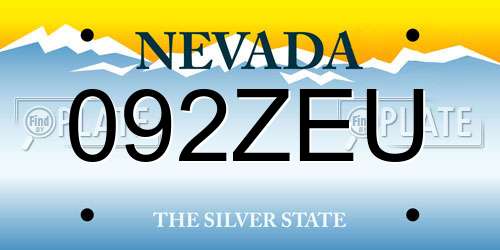 092ZEU Nevada License Plate